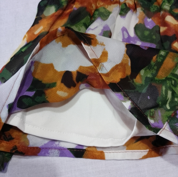 Sunny Leigh Ruffle Short Sleeve Shirt Button Front Floral Print Elastic Waist - Picture 6 of 6